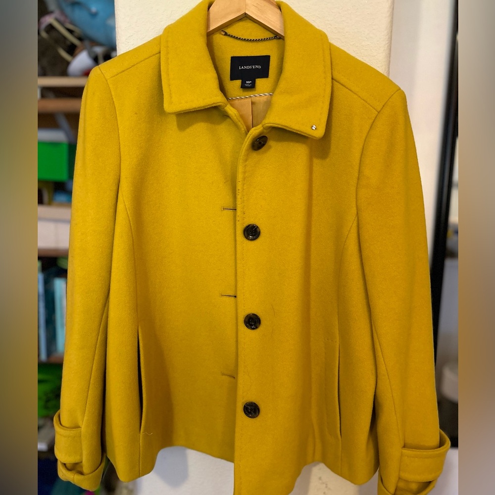 Mustard Yellow Wool Pea Coat Lands End